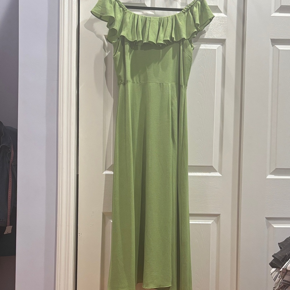 BCBGeneration Lime Green Off-Shoulder Maxi Dress